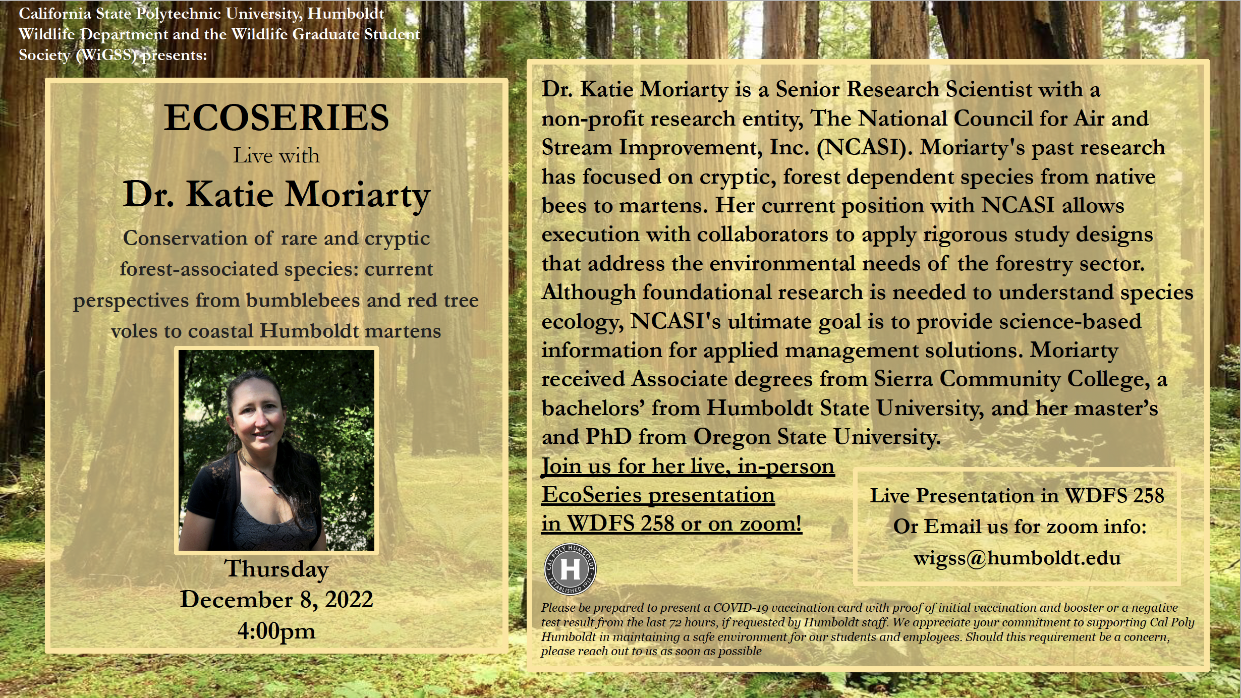 EcoSeries with Dr. Katie Moriarty 4pm in WDFS 258 